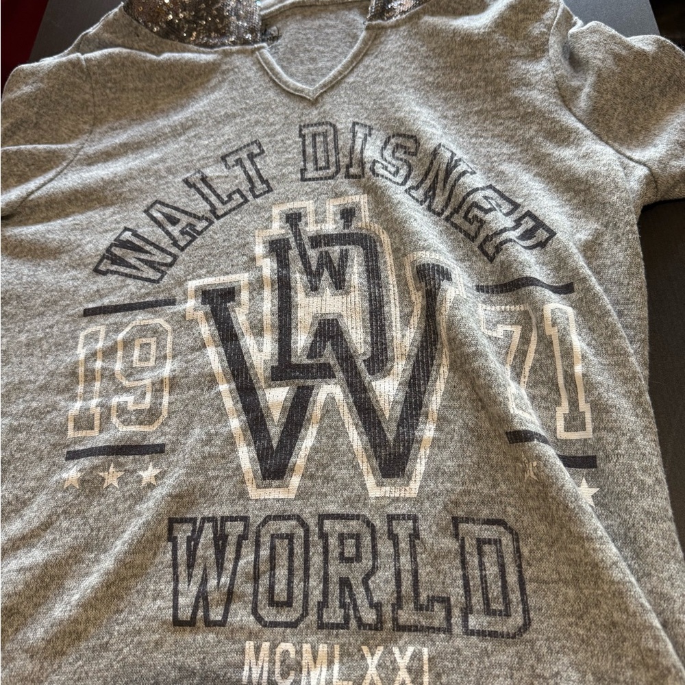 Walt Disney World Women's Pullover Hoodie Sweatshirt Sequin Hood Gray Size XL